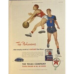 Texaco The Texas Company Havoline Motor Oil "Top Performance Basketball" Ad 1948